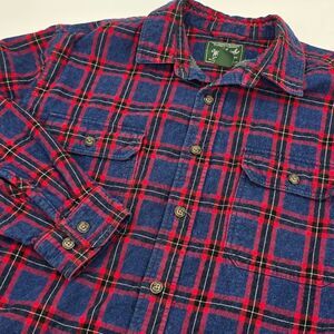 Woolrich Double Cloth Flannel Chore Barn Button Up Size XL Blue and Red Plaid